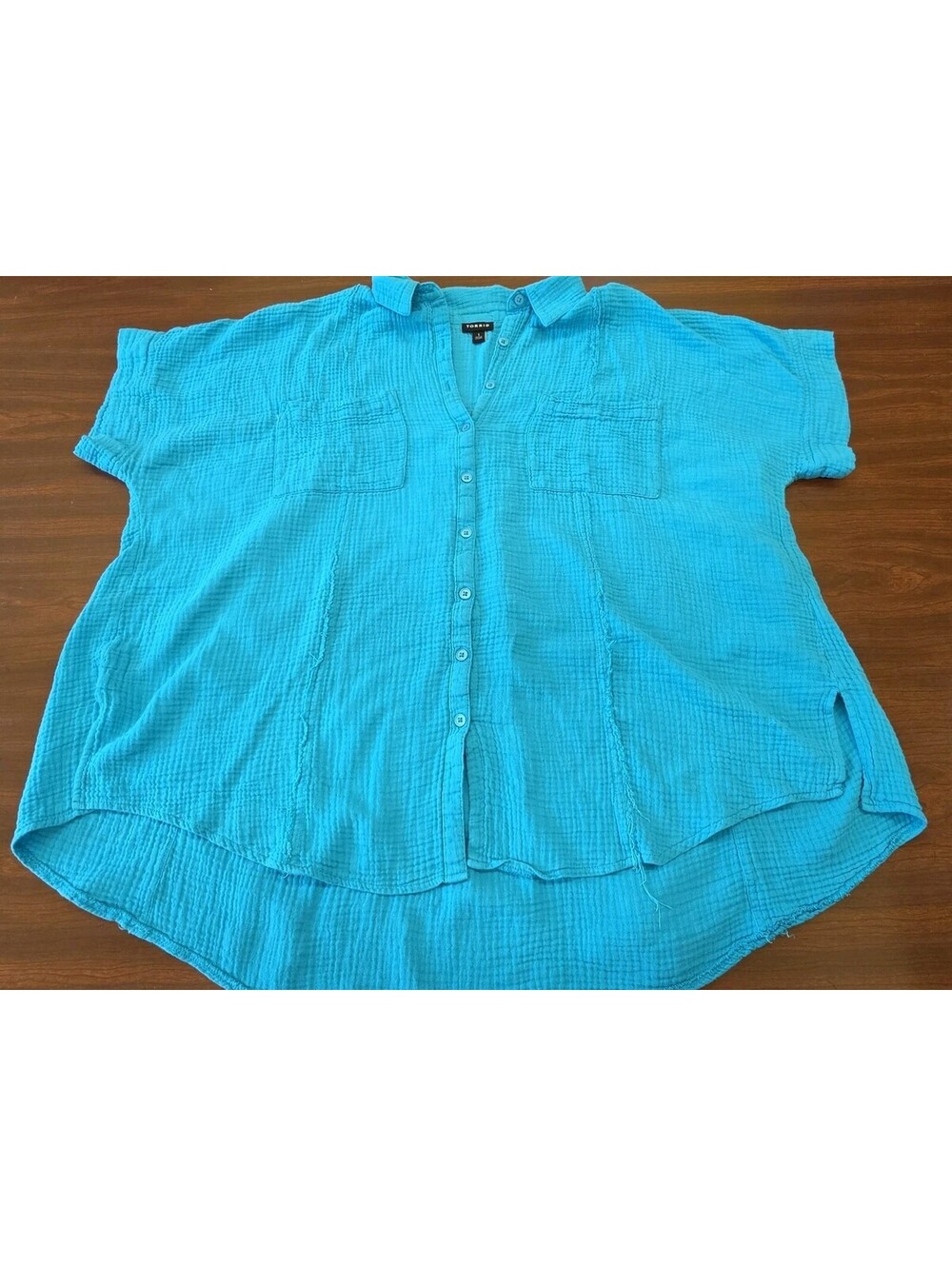 Torrid Teal Gauze Button Front Tunic Women Size 1 Boho Coastal Grandmother